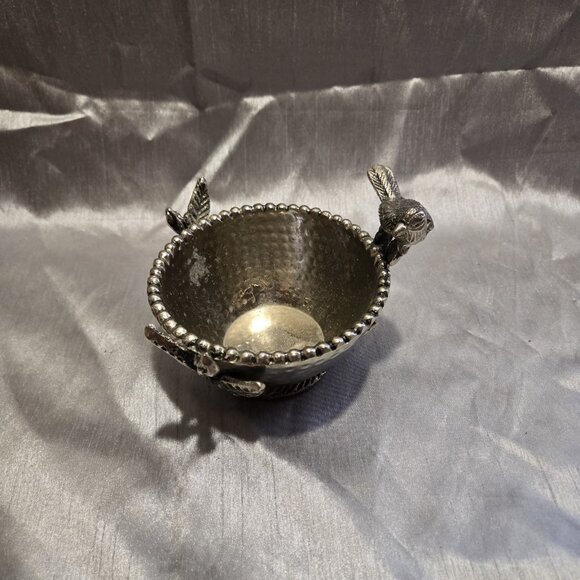 Vintage Metal Bowl Silver Tone w/bird Leaves.5” Dia. 3.5” H - Picture 2 of 7
